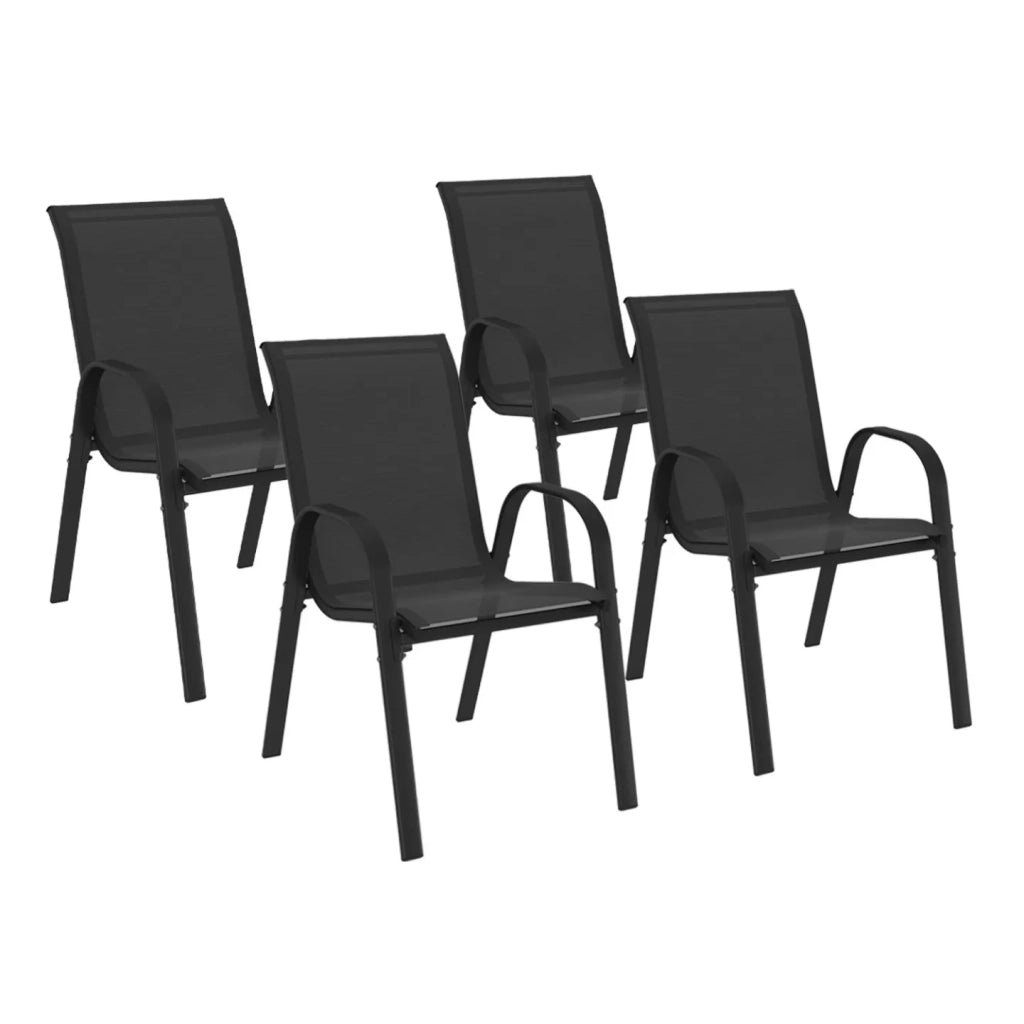 IDMarket - Set di 4 sedie impilabili in metallo e textilene nero LYMA