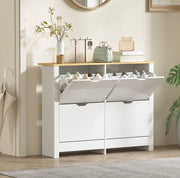 Scarpiera con 4 cassetti estraibili e ripiani; 105 x 26 x 80 cm; bianco