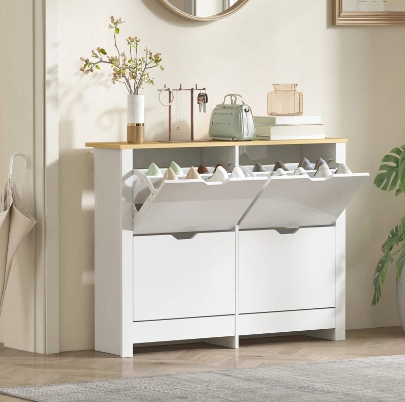 Scarpiera con 4 cassetti estraibili e ripiani; 105 x 26 x 80 cm; bianco
