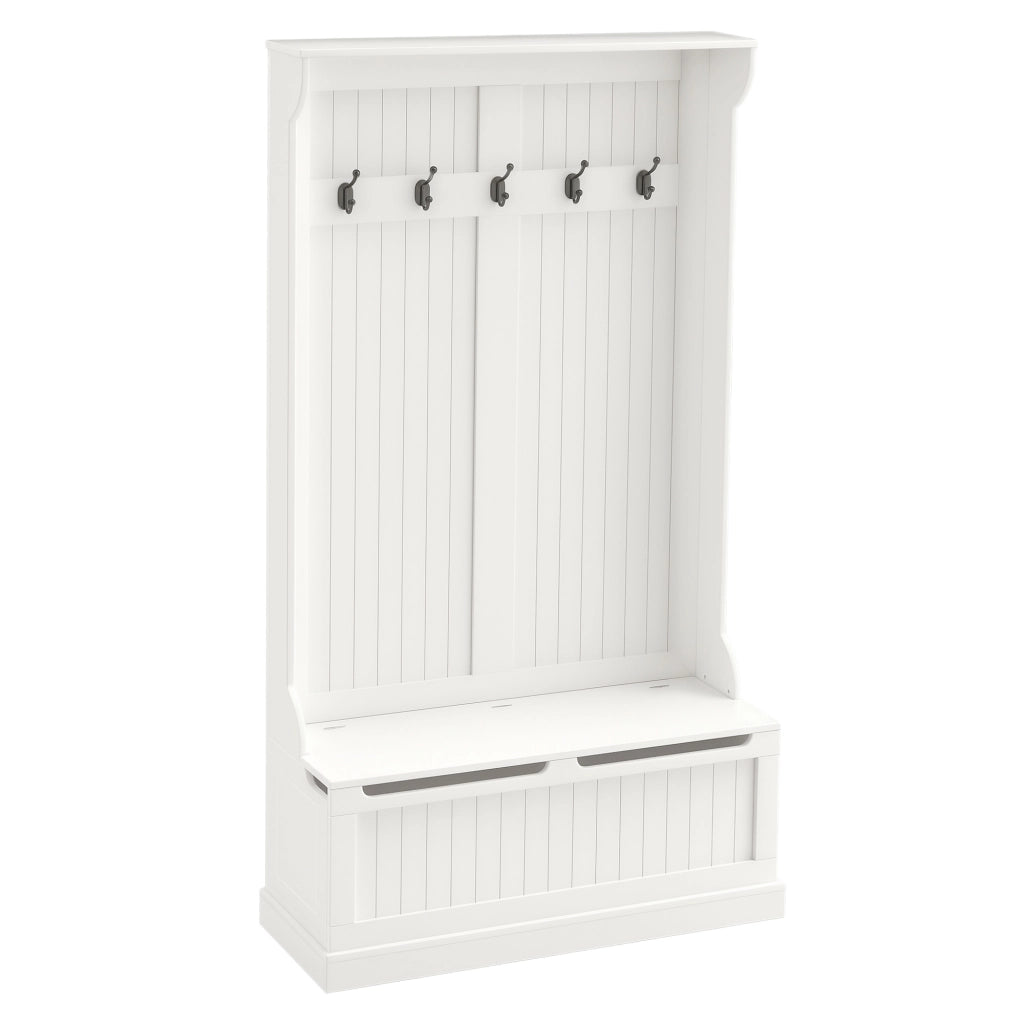 Appendiabiti da Terra 96x34x179,7A cm con Panca Porta Scarpe 5 Ganci Dispositivo Antiribaltamento in MDF Crema
