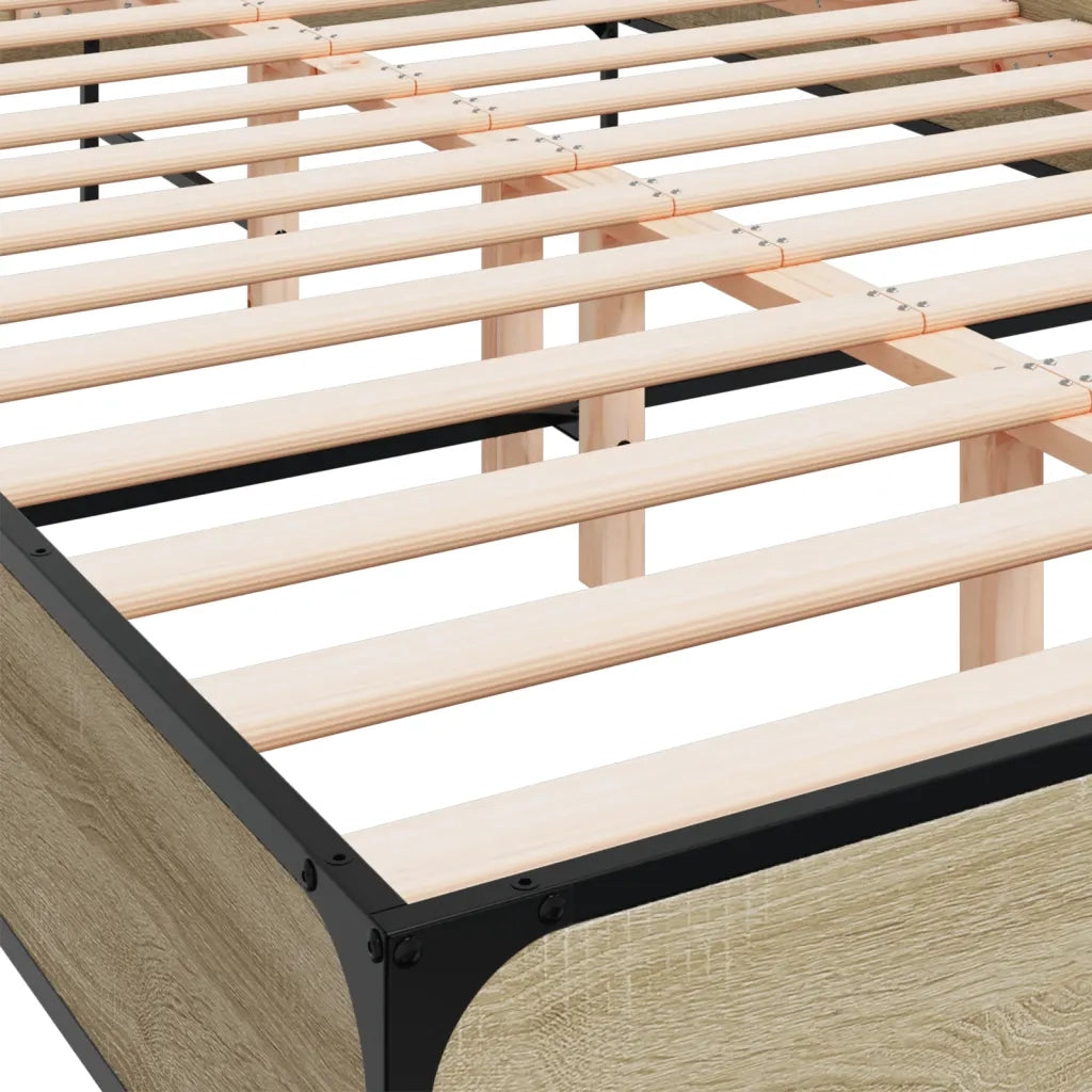 Letto matrimoniale | Letto per adulti | Giroletto Rovere Sonoma 160x200 cm in Legno Multistrato Metallo