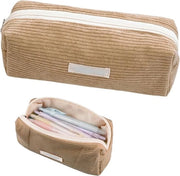 Etui a penna per ragazze adolescenti in corduroy - borsa scolastica marrone - estetico - contenitore per penne.