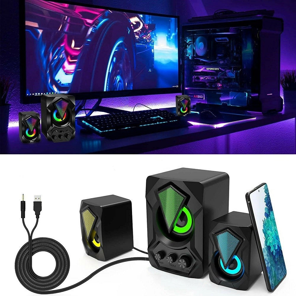 Trade Shop - Casse Audio 2.0 Aux Usb Altoparlanti Subwoofer Rgb Per Pc Notebook 5+3 W Ab-d391 -