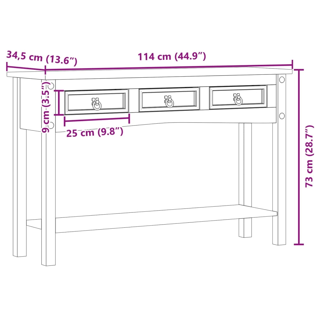 Table console « Corona » 114 x 34,5 x 73 cm Bois de pin massif