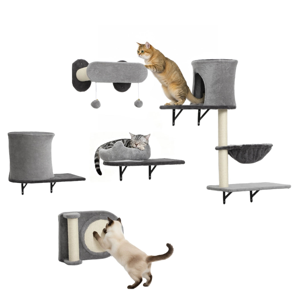 Scaffale per gatti ¨C Zephmum ¨C Grigio 5 livelli 2 nicchie piattaforme sisal