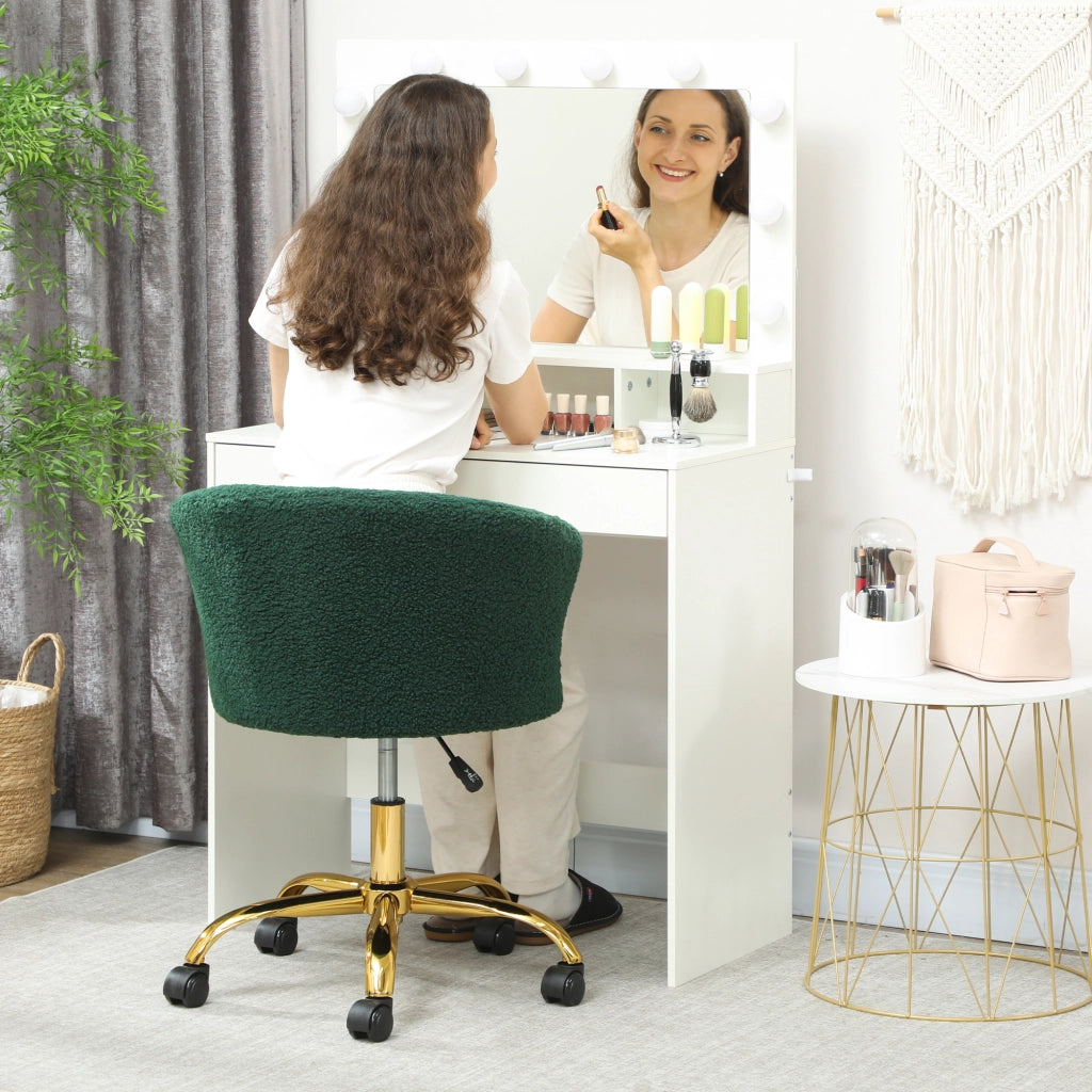 Sedia da Ufficio Girevole 58x56x68-76A cm Struttura Acciaio Portata 120kg in Velluto Teddy Verde Scuro