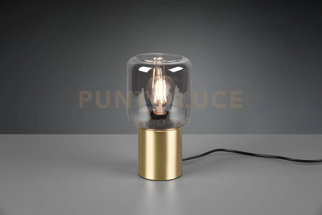 NICO LAMPADA DA TAVOLO VETRO FUME' BASE OTTONE SATINATO H. 24CM 1 LUCE ATTACCO E27