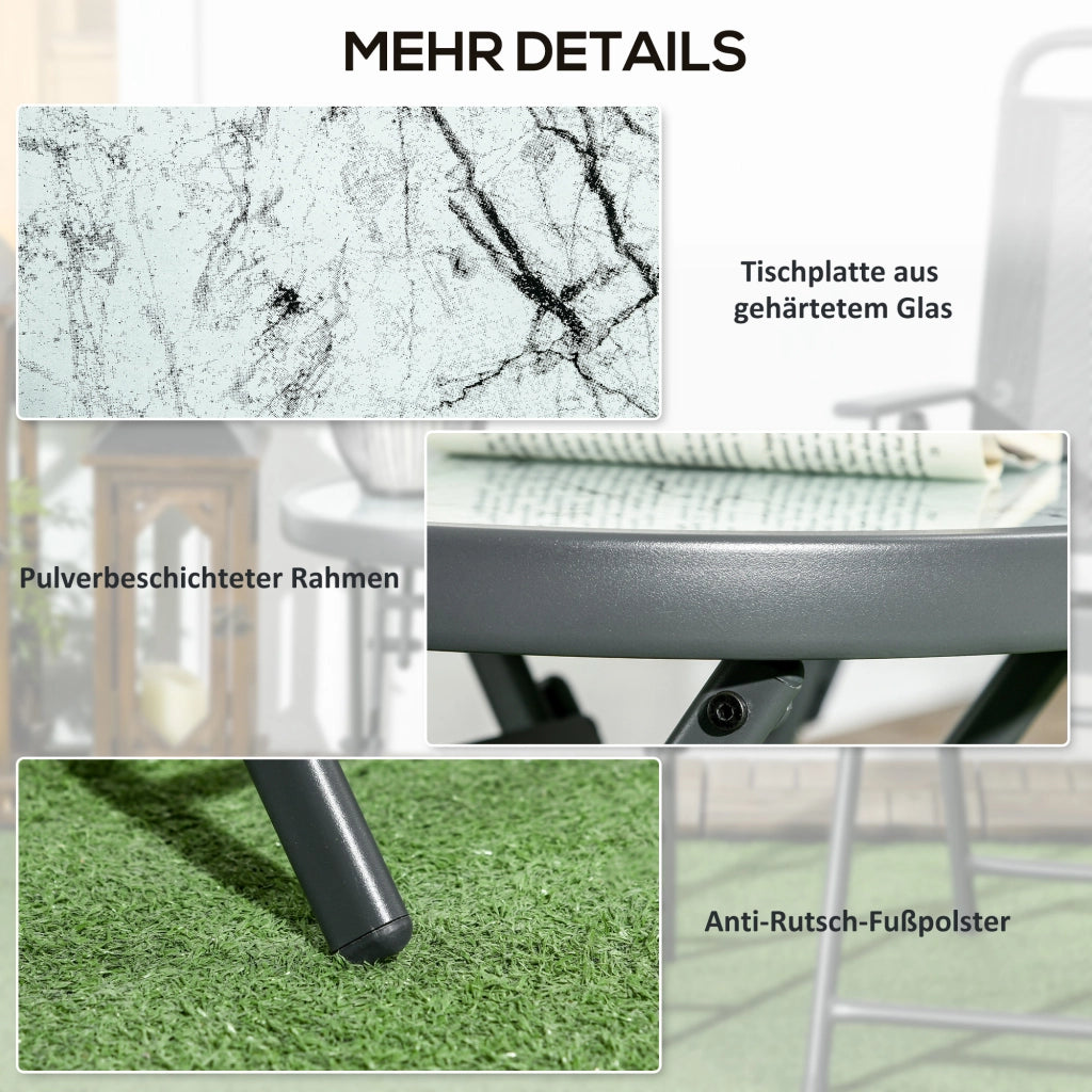 Comodino laterale pieghevole esterno; piano in vetro temperato; per terrazza; 45 x 45 x 50 cm; bianco