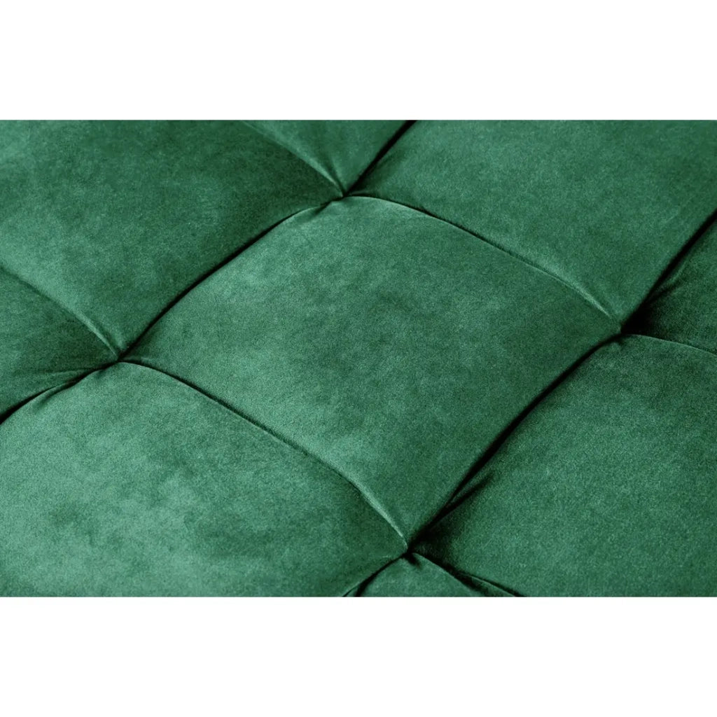 Divano ad angolo KOLIRI verde smeraldo con pouf – Divano design in velluto con struttura in legno massiccio