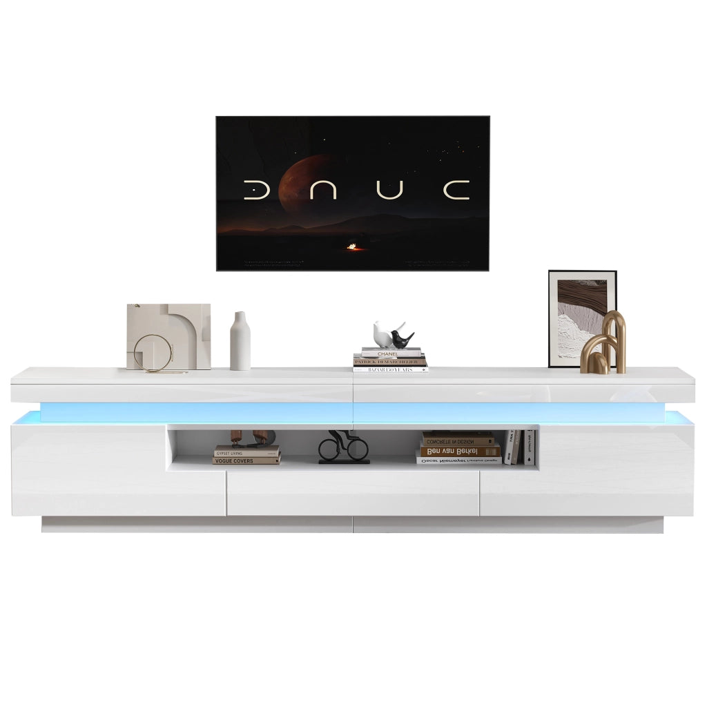 Mobile TV con LED ¨C MINIMAL ¨C Bianco Lucido, 2 Ante, 1 Cassetto, 175x38x45 cm