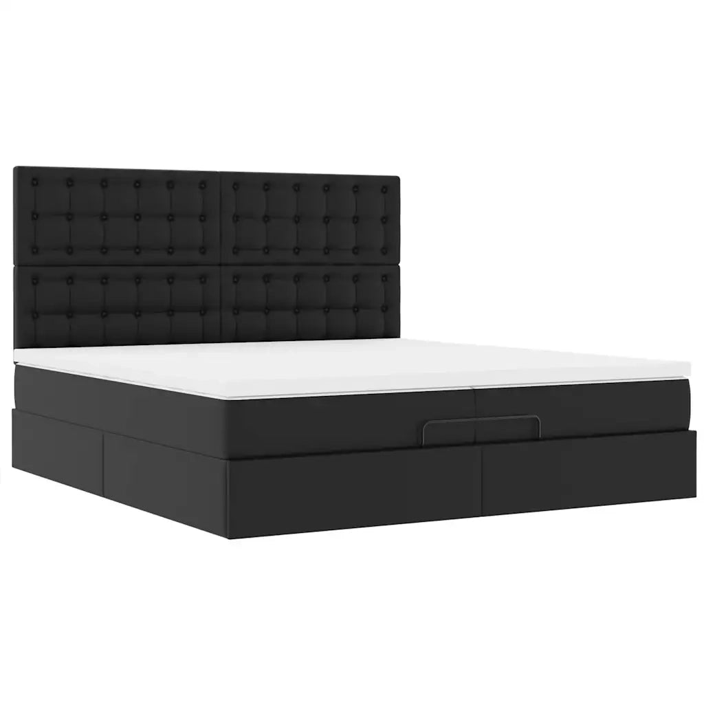 Struttura Letto Pouf con Materassi Nero 200x200 cm Similpelle