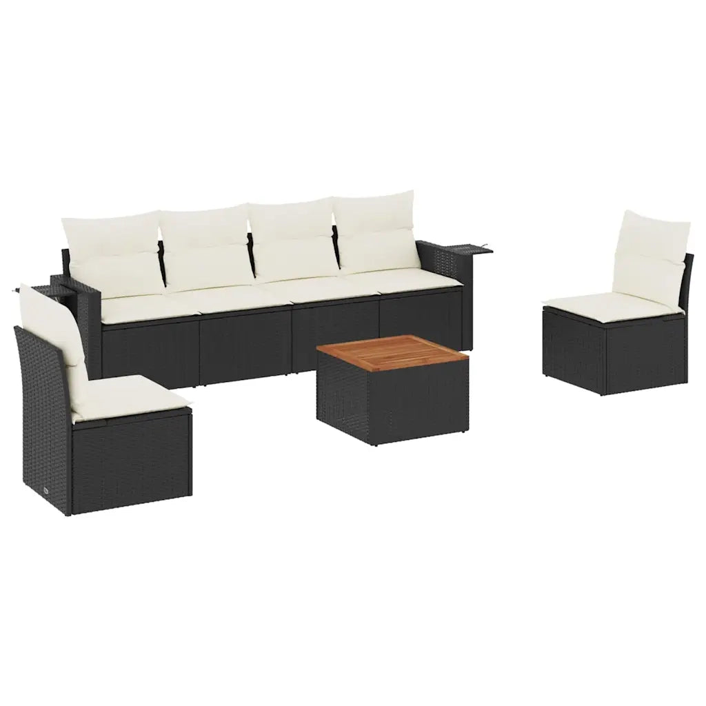 Set Divani da Giardino con Cuscini 7pz Nero Polyrattan 3256840