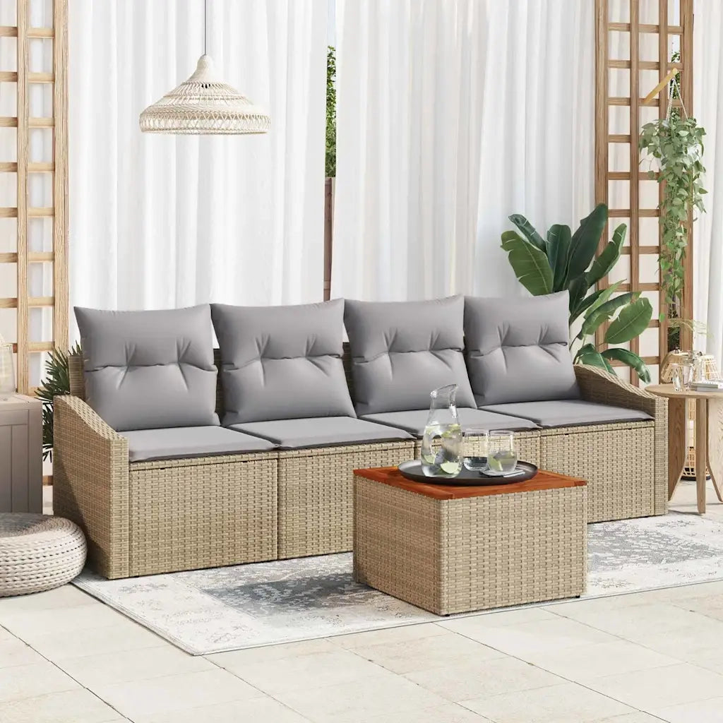 Set Divano da Giardino 5 pcs Beige e Grigio Chiaro polyrattan 3356432