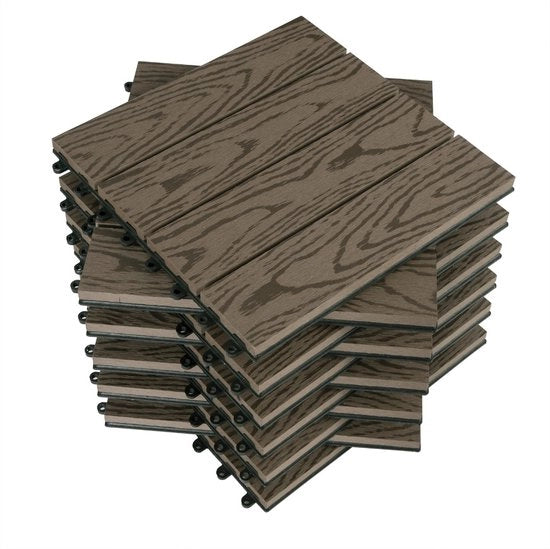 Set di Paving per Giardino con Sistema di Chiusura - 11 pezzi - Resistente alle Intemperie e Solido - Paving per Giardino - 30x30x2 cm - Cotto Scuro