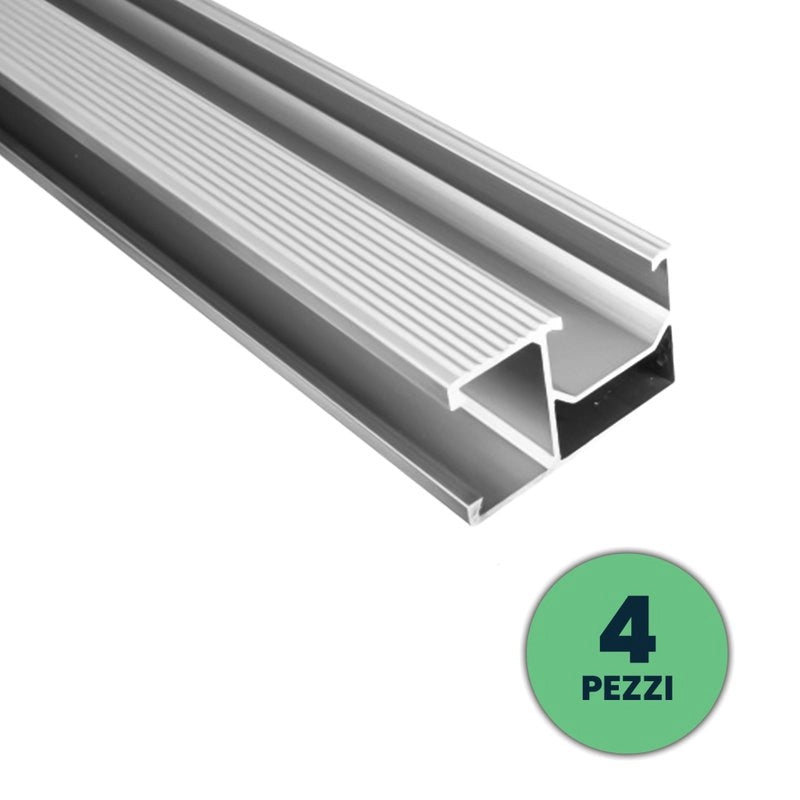 Profili in Alluminio Argento per Fissaggio Pannelli Solari Fotovoltaici Lunghezza 2m (Confezione 4 Pezzi) SKU-11538