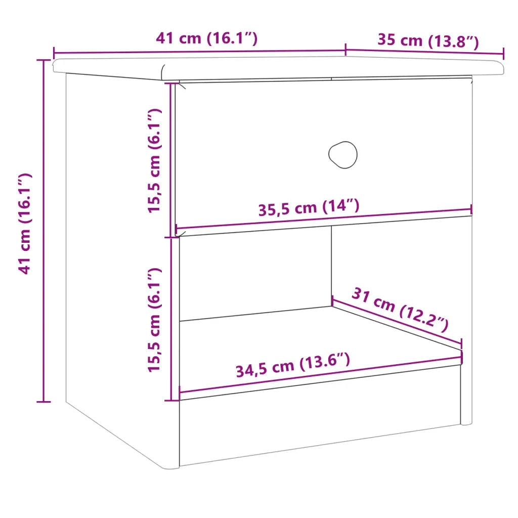 Comodino ALTA 41x35x41 cm in Legno Massello di Pino 353913