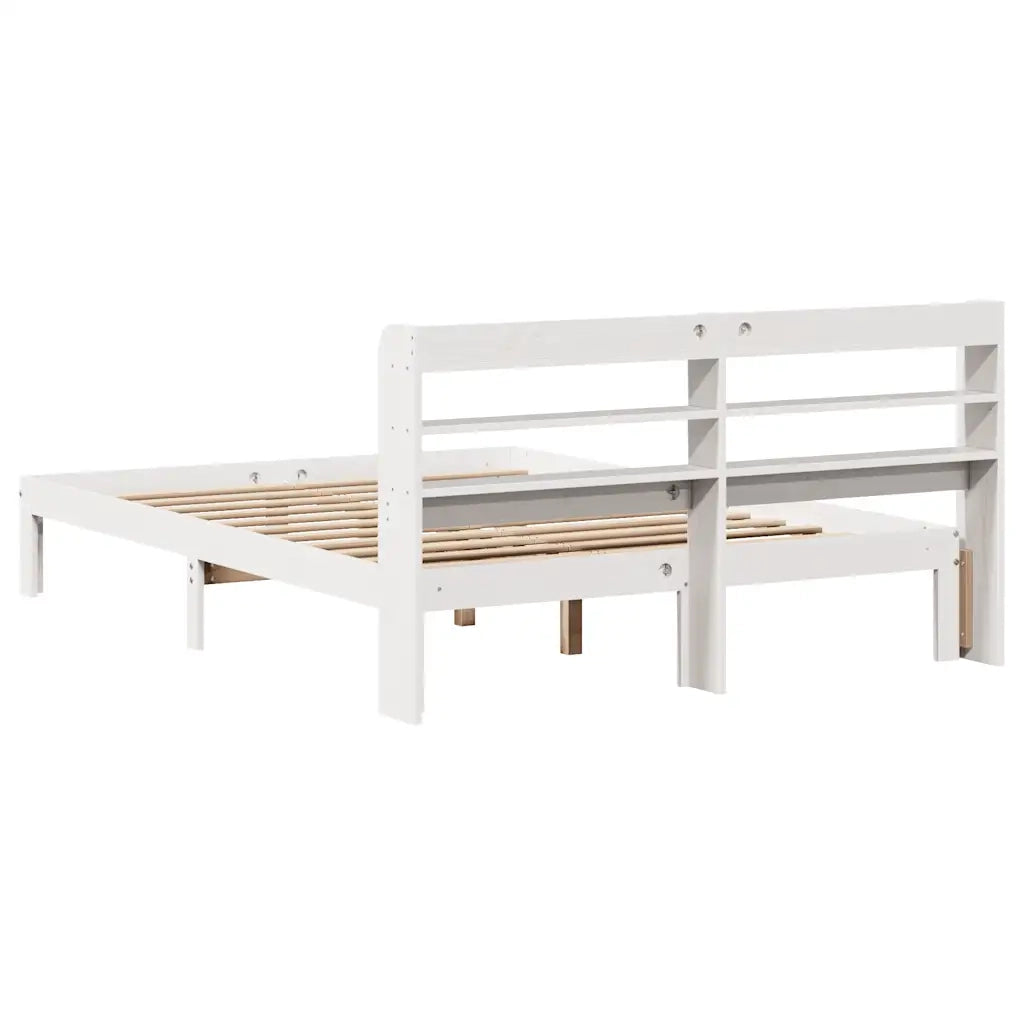 Giroletto con Testiera Bianco 150x200 cm Legno Massello di Pino 3306791