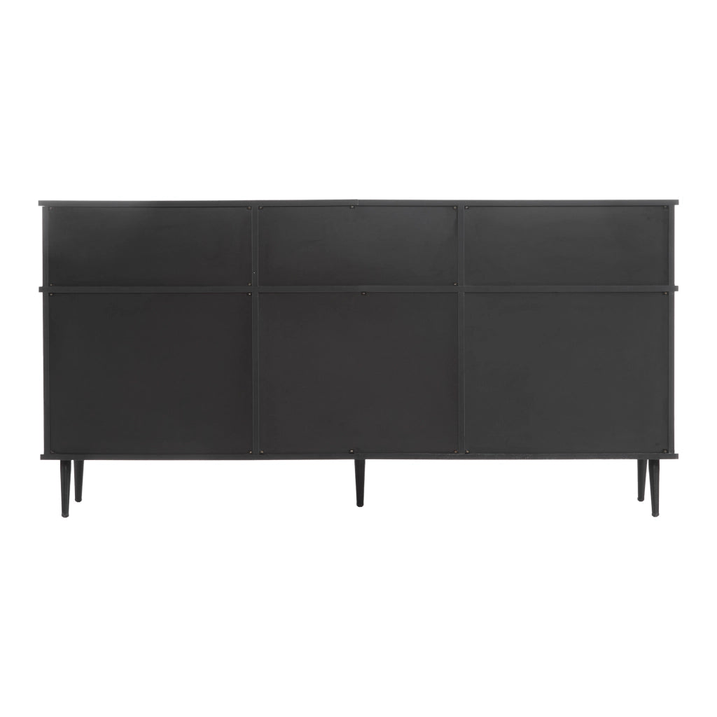 Credenza moderna con 4 ante scorrevoli e 1 cassetto, effetto quercia e nero, 160 x 40 x 80 cm