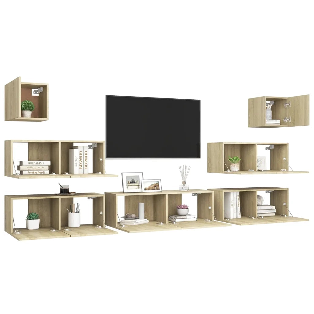 Set di Mobili Porta TV 7 pz Rovere Sonoma in Legno Multistrato 3079028