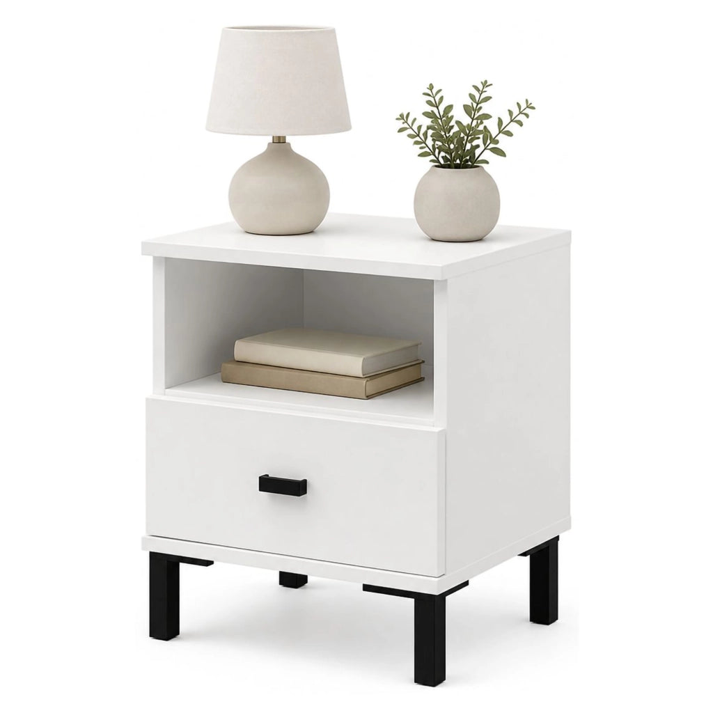 Ghadam, Comodino un Cassetto, 39x35x45h cm Bianco Opaco