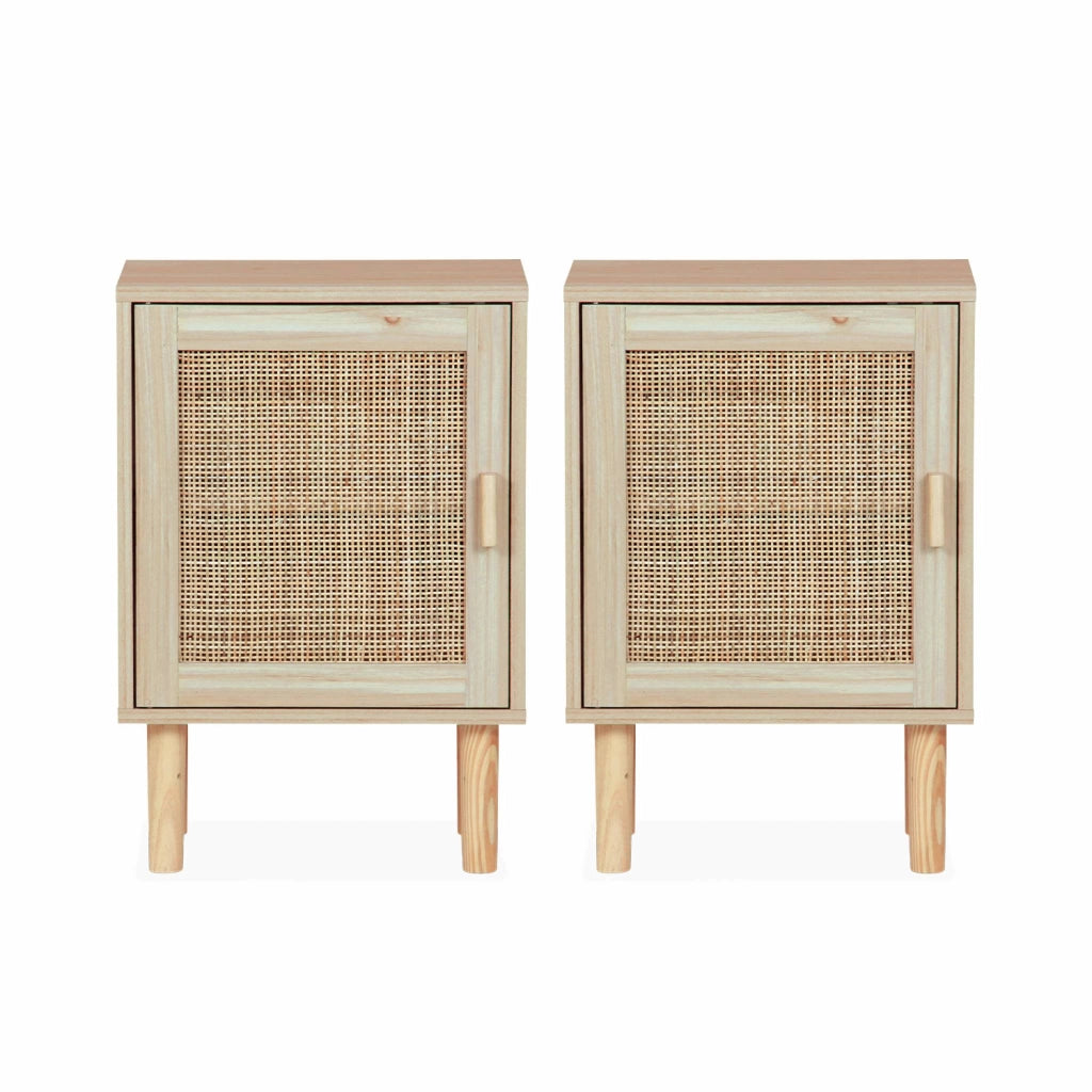 Set 2 comodini in canna, marrone naturale