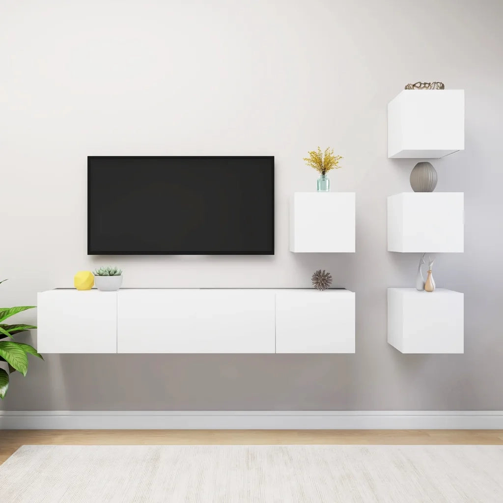 Set Mobili Porta TV 6 pz-Set di 6 Credenza per TV Bianco in Legno Multistrato 602307