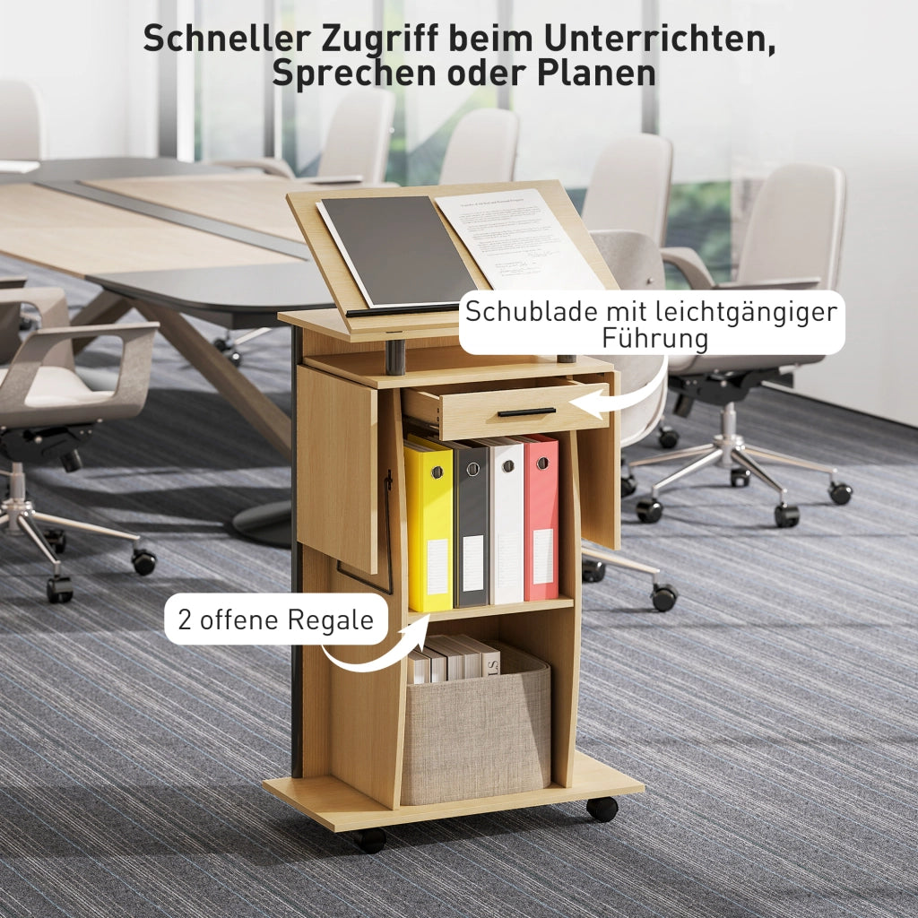 Scrivania Mobile con Rotelle e Ripiani ¨C Xylo ¨C Rovere con Cassetto e Scaffale Regolabile