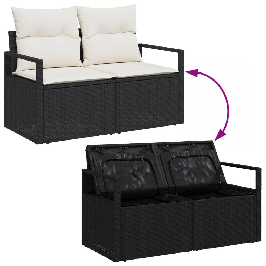 Set Divano da Giardino 6 Pezzi con Cuscini Nero Rattan Sintetico Acacia