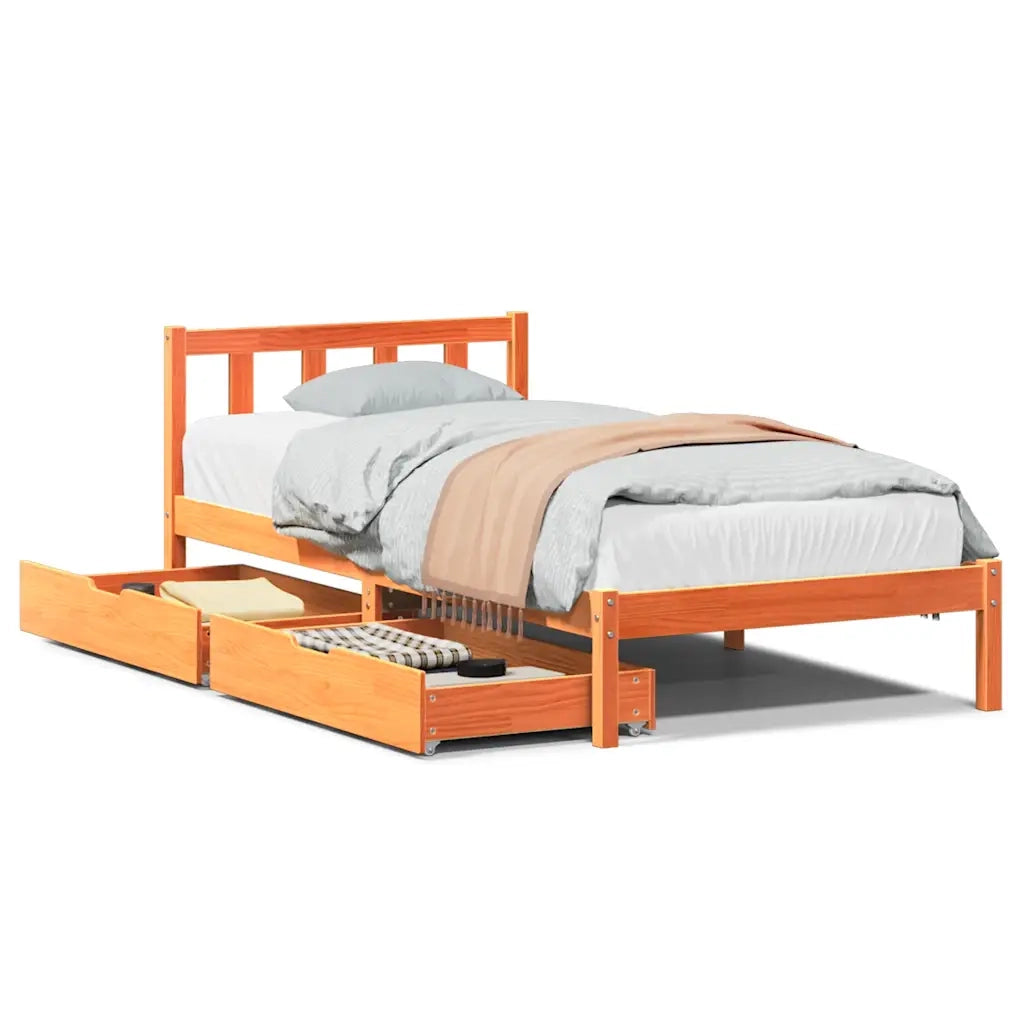 Letto senza Materasso Marrone Cera 75x190 cm in Legno di Pino
