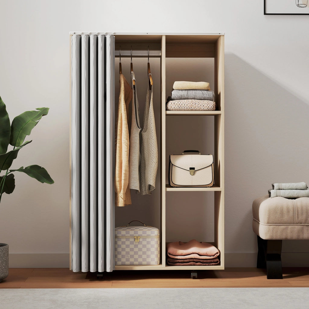 Armadio mobile con ruote ¨C zephmum ¨C effetto legno naturale 80x40x128 cm