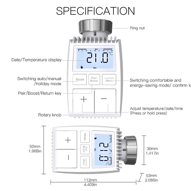 Termostato Valvola ZigBee Con Pile Protocollo ZigBee TUYA, Smart Life Cilindro Per Valvola Termosifone M30X1.5mm Grigio 3V IP20