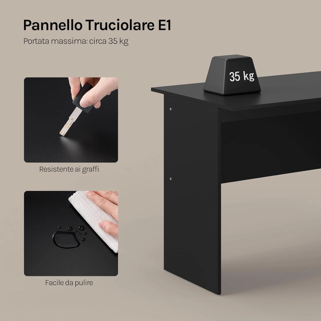 Scrivania con 3 Cassetti, 120x60 cm, Tavolo da Lavoro, Scrivania per Computer, Porta PC in Legno, Nero