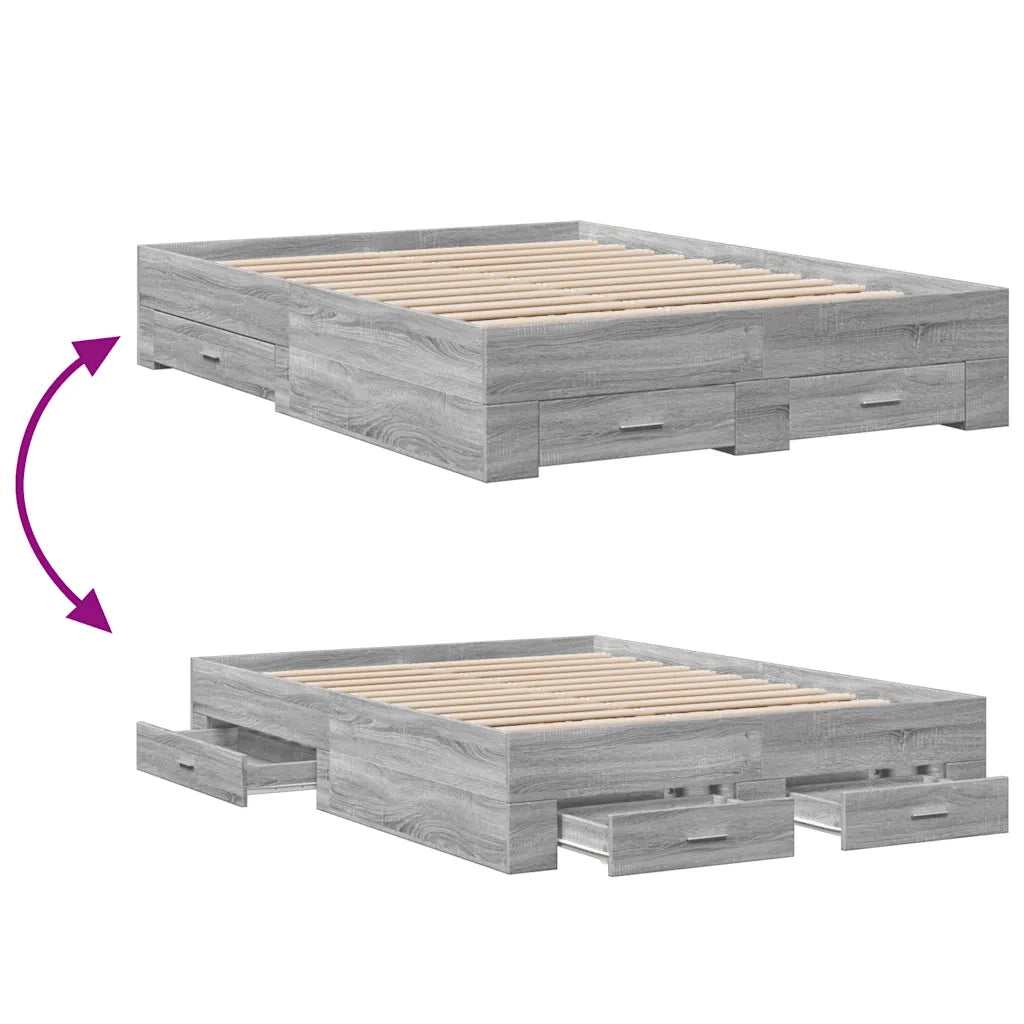 Giroletto Cassetti-Struttura Letto con contenitore Grigio Sonoma 135x190 cm Legno Multistrato 476892