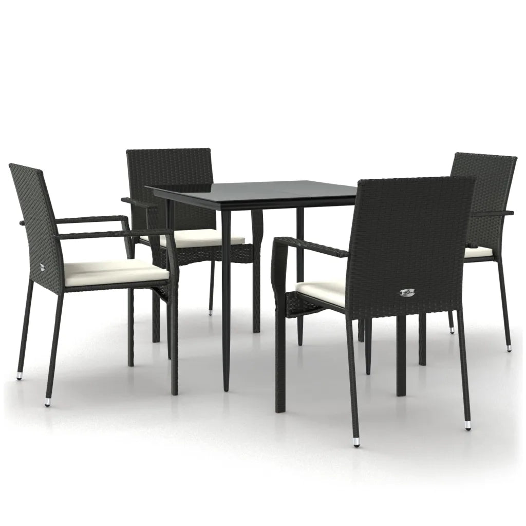 Set da Pranzo da Giardino 5 pz | Set Salotto da Giardino Nero con Cuscini in Polyrattan