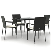 Set da Pranzo da Giardino 5 pz | Set Salotto da Giardino Nero con Cuscini in Polyrattan
