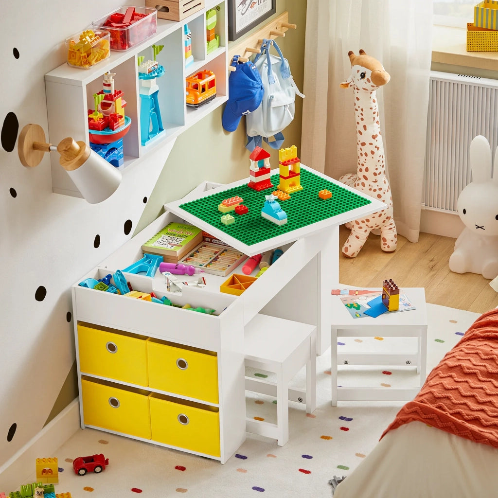 Tavolo Per Bambini Con 2 Sgabelli Set Mobili Per Bambini Tavolo Da Gioco Con Spazio Di Archiviazione 87x50x50 Cm KMB75-W SoBuy