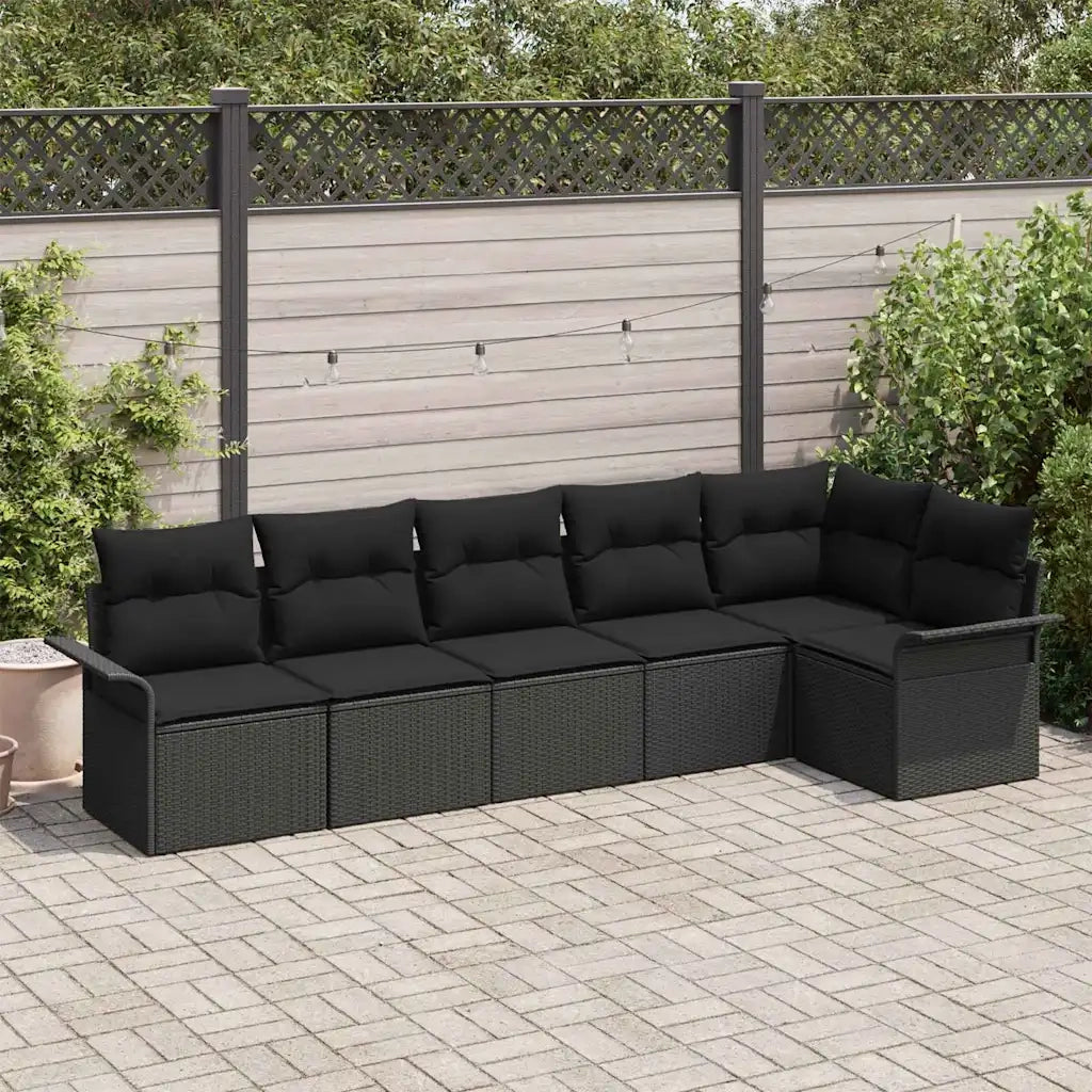 Set Divano da Giardino con cuscino 6 pcs Nero polyrattan 3345383