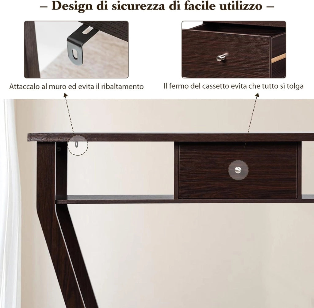 Tavolo Consolle in Legno, Consolle con Cassetto e Ripiani, Tavolo d'Ingresso Multiuso per Salotto, Corridoio e Entrata 120 x 30 x 81 cm (Marrone)