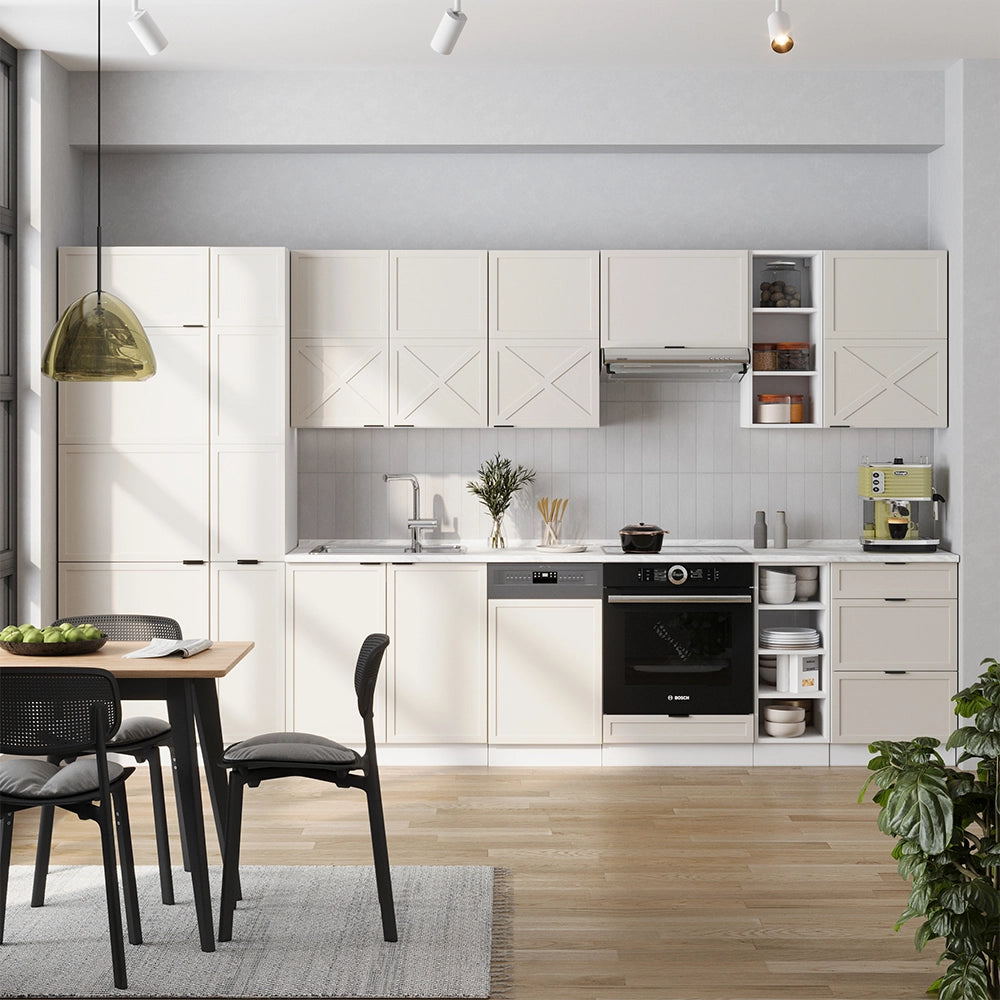 Cucina componibile Fame-Line GrigioBeige/Bianco 355 cm, PL Rovere Vicco