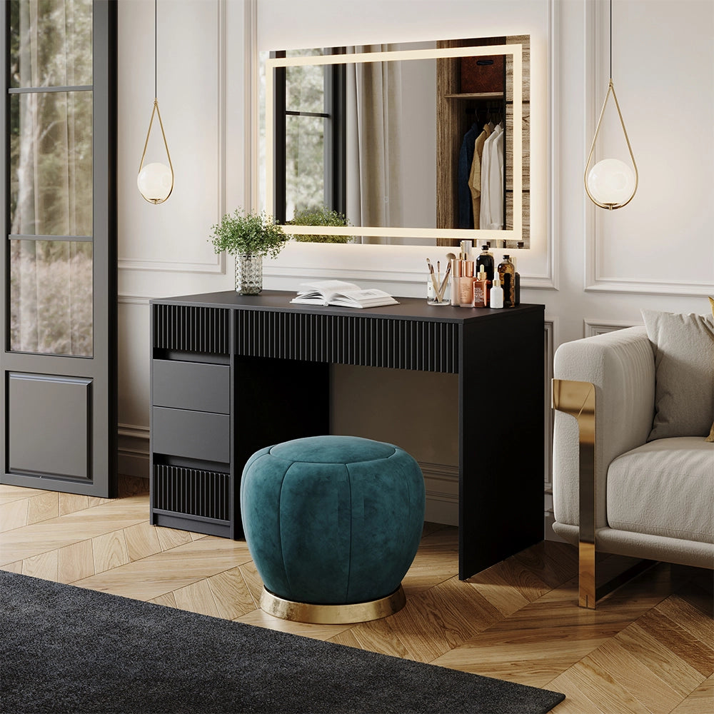 Vicco Tavolo da toilette Nero 120 cm con specchio a LED