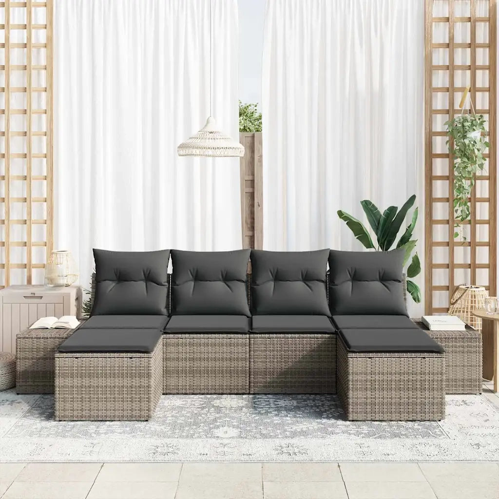 Set Divano da Giardino con cuscino 6 pcs Grigio polyrattan