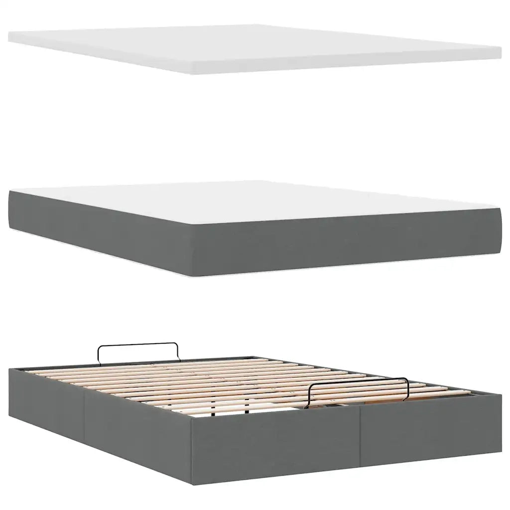 Pouf Letto con Materasso e LED Grigio Scuro 140x200 cm 3312479