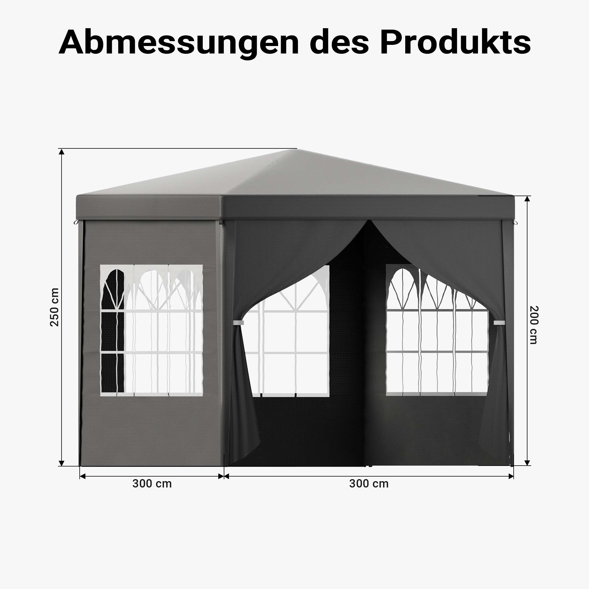 Toboli Gazebo 3 x 3 m in grigio con protezione UV 50+, tendone da giardino con lati rimovibili, tenda da festa con finestre, ad esempio per terrazze e festival