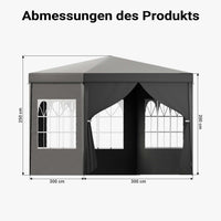 Toboli Gazebo 3 x 3 m in grigio con protezione UV 50+, tendone da giardino con lati rimovibili, tenda da festa con finestre, ad esempio per terrazze e festival
