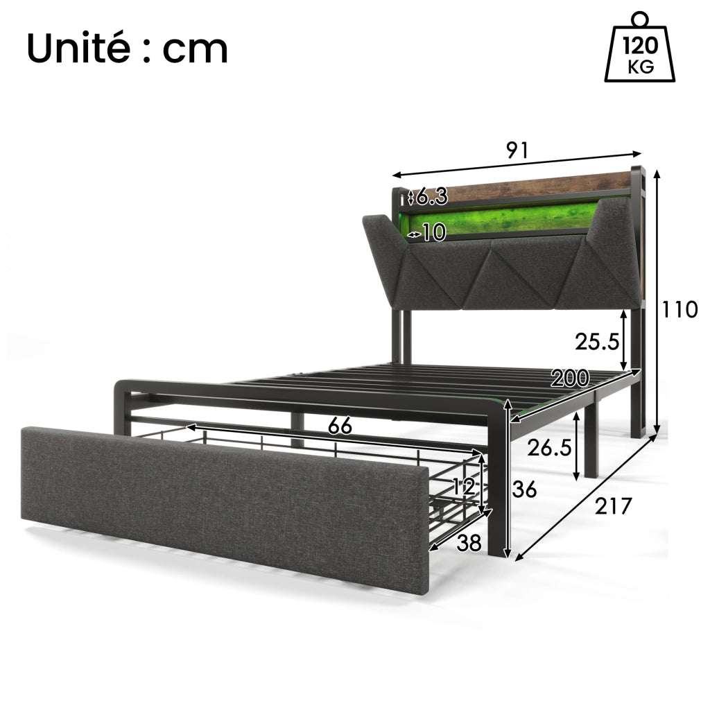 Letto Matrimoniale con Comodini; Lampada da Lettura; USB e USB-C; Panca Contenitore 180×200 cm; senza Materasso