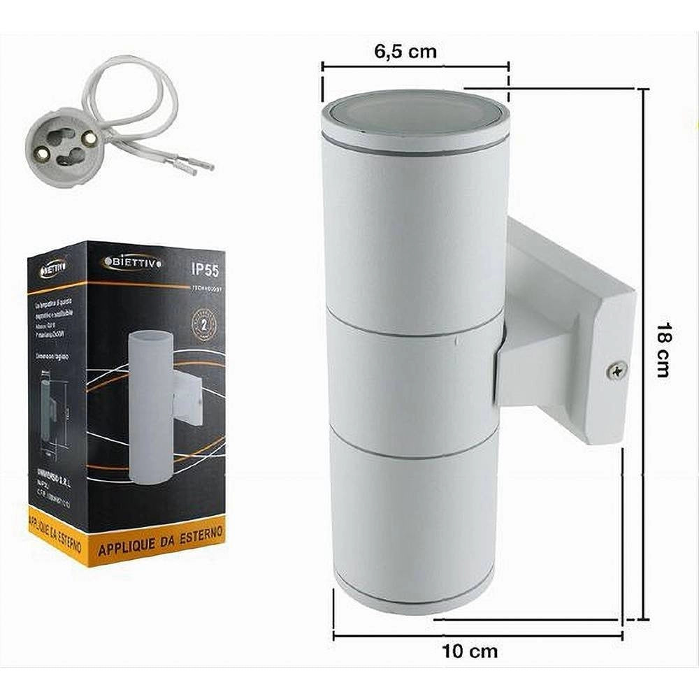Trade Shop - Applique Doppia Emissione A Parete Giardino Esterno Ip55 Portalampada Gu10 Es01 -