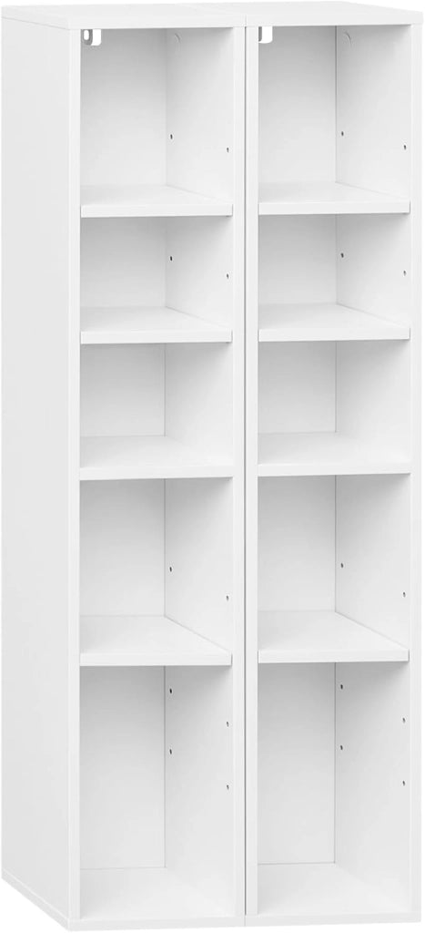 Porta CD a Colonna, Libreria Stretta e Alta con 10 Scomparti, Capacità Max. 160 CD, DVD, Libreria Verticale a Colonna da Terra, Bianco, SK063ws