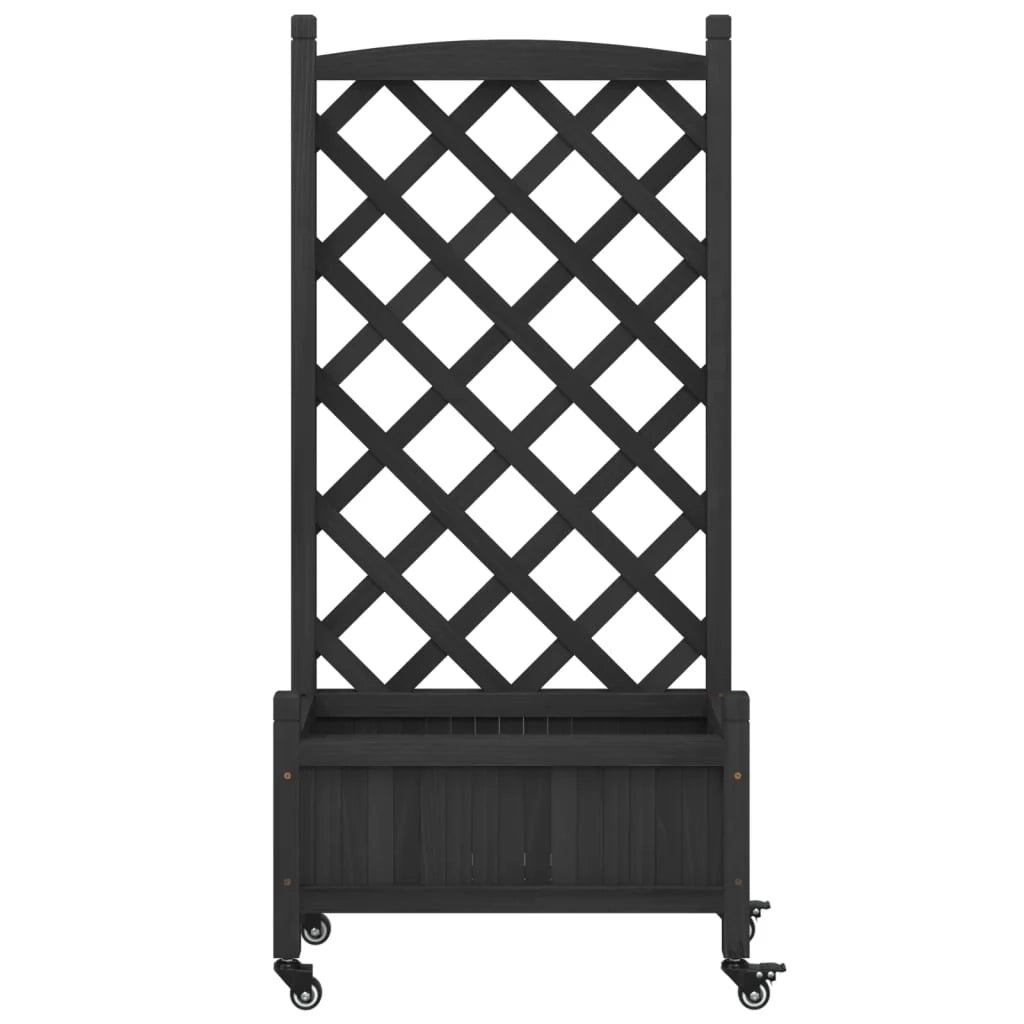 Portavaso per fioriera aiuola rialzata piante fiori terrazza giardino con traliccio e ruote legno massello di abete nero 02_0038375