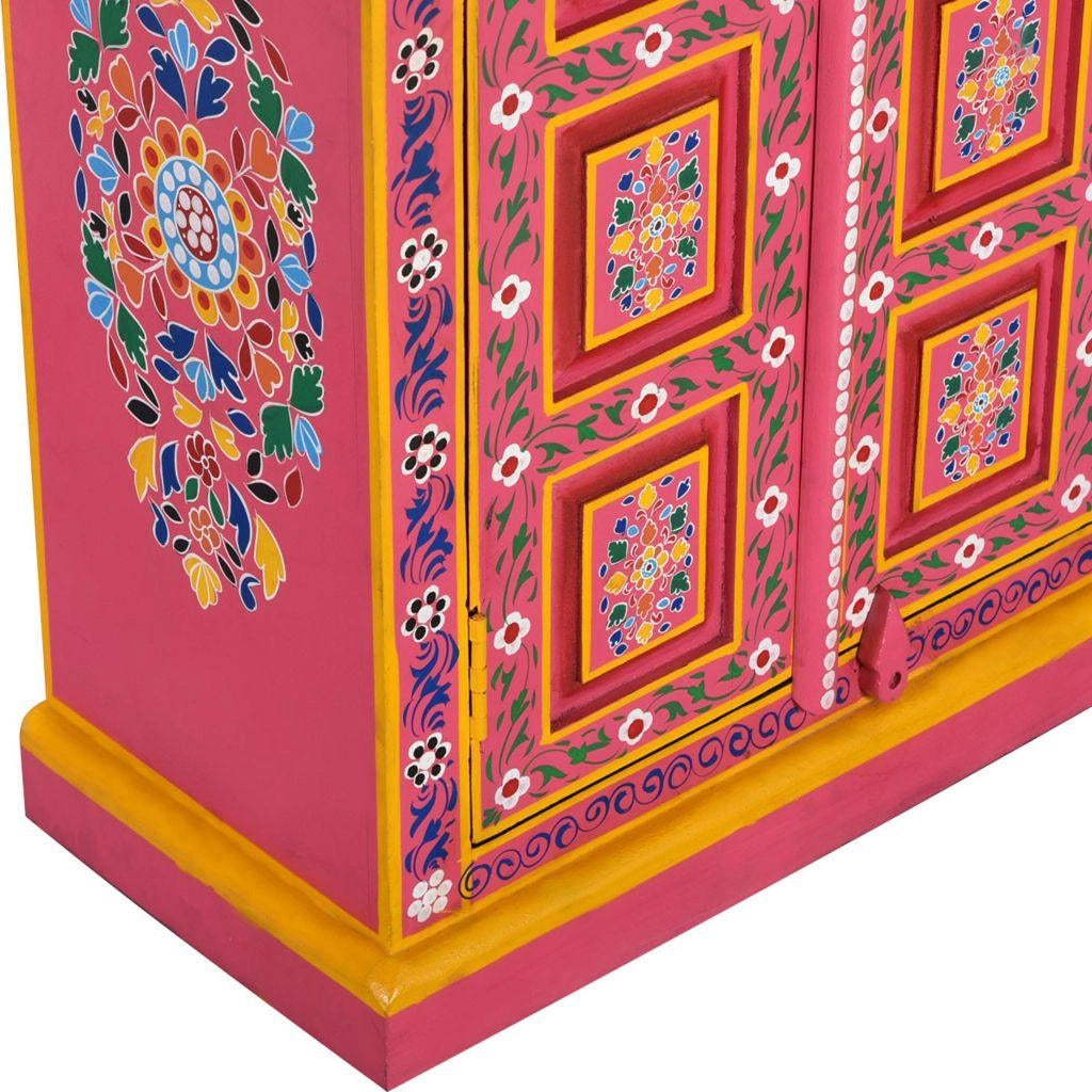 Buffet credenza mobiletto consolle mobile contenitore legno massello di mango dipinto a mano in rosa 4402024