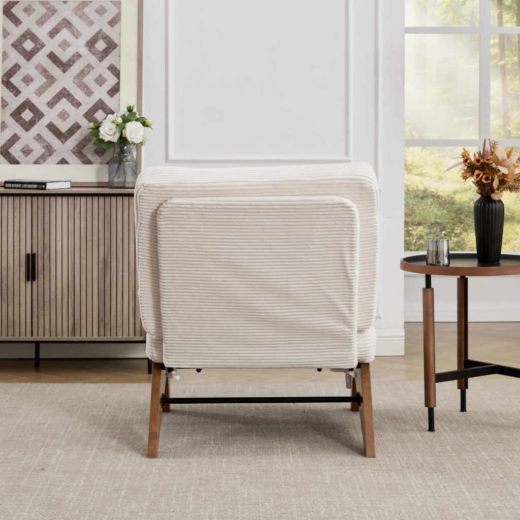 Poltrona Relax Reclinabile con Poggiapiedi e Cuscino Lombare Comfort Ergonomico Piedi in Legno in Velluto a Coste Beige
